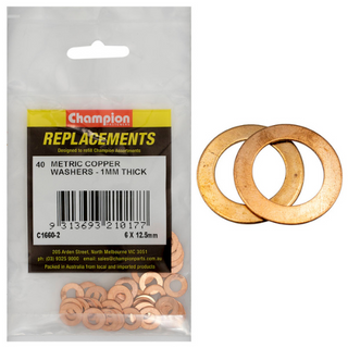 Washers Flat Copper M6x12.5x1.00mm Pk40