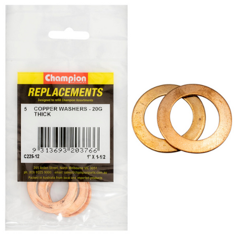 Washers Flat Copper 1"x1-1/2 20g Pk5