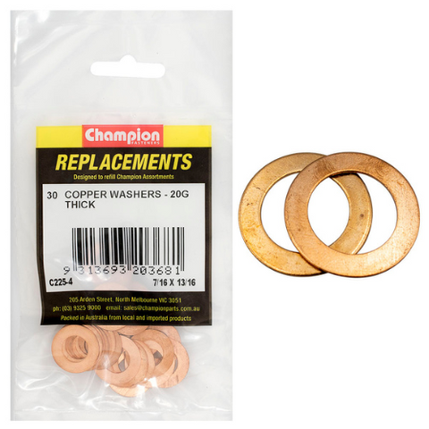 Washers Flat Copper 7/16x13/16 20g Pk30