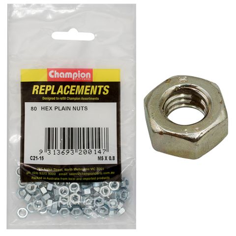 Hex Nut M5x0.8mm High Tensile 8.8 Zinc