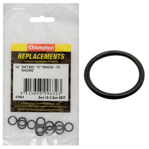 Champion O Rings Nirtile Rub M8x2mm Pk10