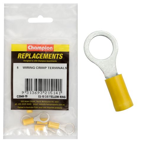 Crimp Terminals Ring Yellow 10mm Pk5