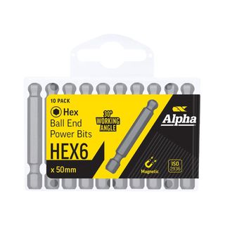 HEX 6 x 50mm Ball End Power Bit Pack 10