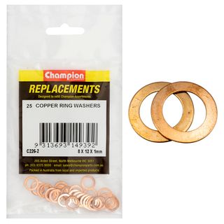 Washers Flat Copper M8x12x1mm Pk25