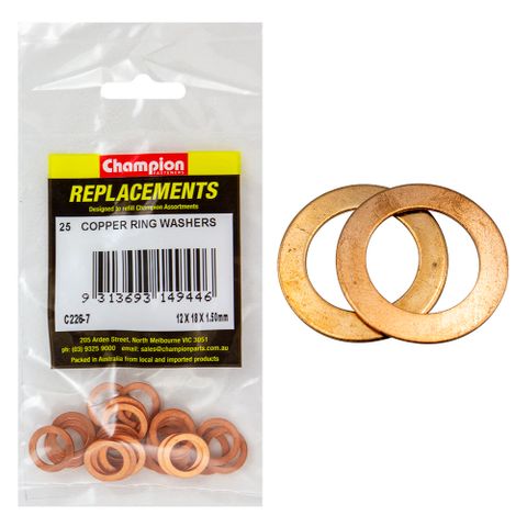 Washers Flat Copper M12x18x1.5mm Pk25