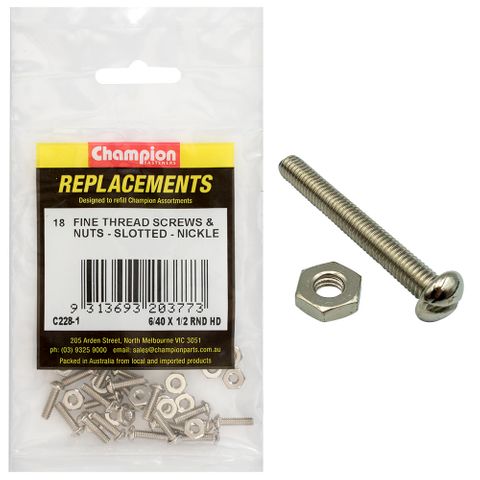 Champion Pan Slot Screws & Nuts 6/40x1/2