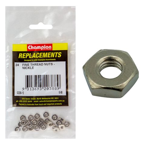 Champion Plain Hex Nuts Fine 6/40 Nickle