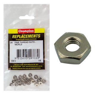 Champion Plain Hex Nuts Fine 6/40 Nickle