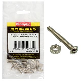 Champion Pan Slot Screws & Nuts 6/40x3/4