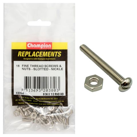 Champion Pan Slot Screws & Nuts 8/36x1/2