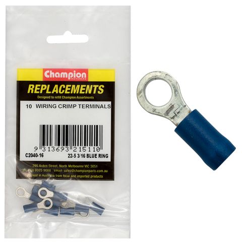 Crimp Terminals Ring Blue 5mm Pk10