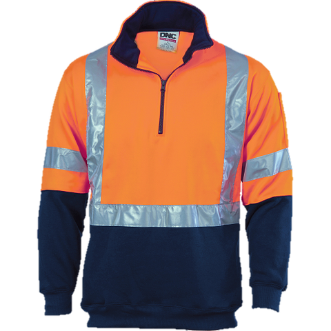 Jumper H/Zip Hi-Vis C/Back O/Navy - 3XL