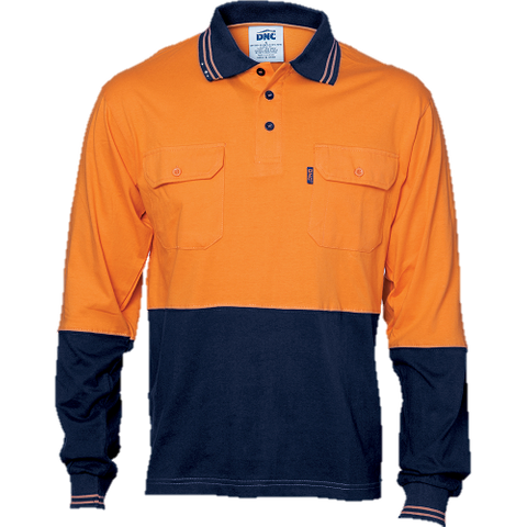 Polo Shirt Hi-Vis Jersey L/S O/Navy M