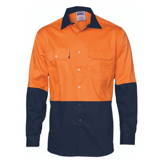 Shirt C/Drill L/S Hi-Vis O/Navy - XS