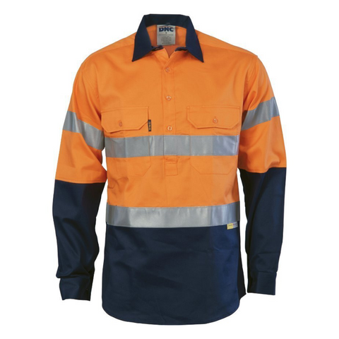 Shirt Cotton Hi-Vis C/Front O/Navy - 2XL