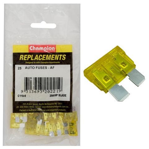 Champion Blade Fuse AF 20AMP Yellow Pk25