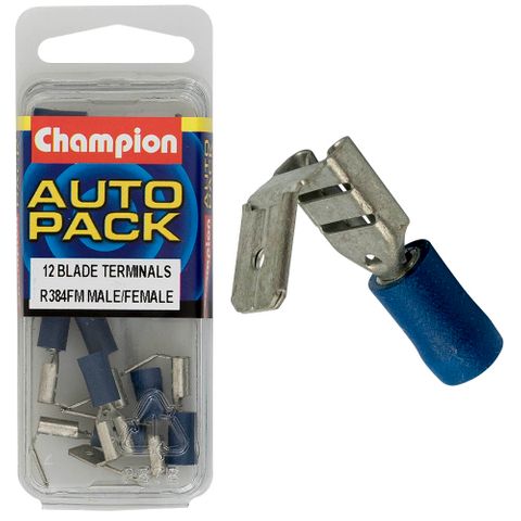 Crimp Terminals Blue Blade M/F 6mm Pk12