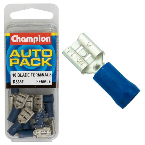 Crimp Terminals Blue Blade F 8mm Pk10