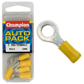 Crimp Terminals Yellow Ring F 6mm Pk5