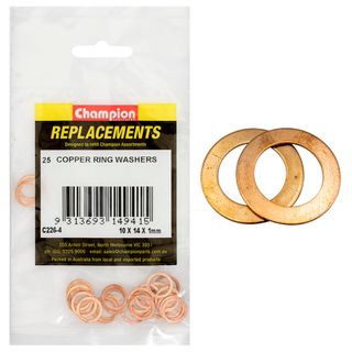 Washers Flat Copper M10x14x1mm Pk25