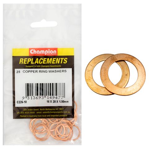 Washers Flat Copper M16x20x1.5mm Pk25