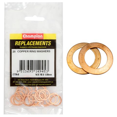 Washers Flat Copper M14x18x1.5mm Pk25