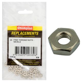 Champion Plain Hex Nuts Fine 8/36 Nickle