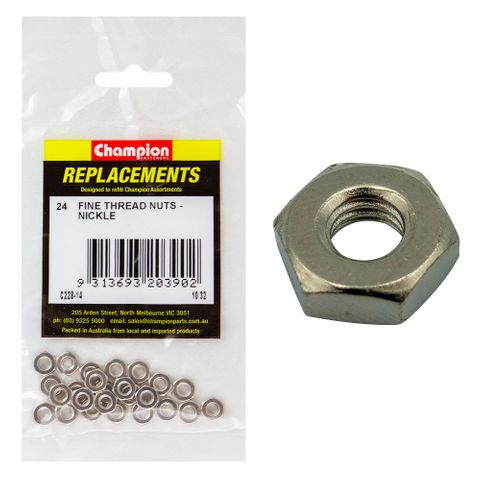 Champion Plain Hex Nut Fine 10/32 Nickle