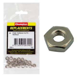 Champion Plain Hex Nut Fine 10/32 Nickle