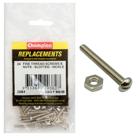 Champion Pan Slot Screws & Nuts 8/36 x 1