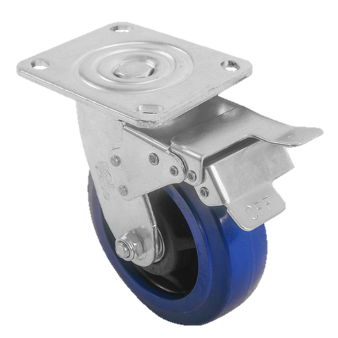 Castor 150mm Swivel/Brke Blue Elas/Rubb