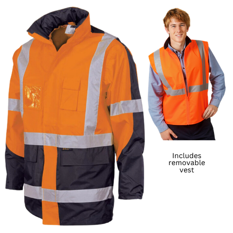 Jacket 4in1 Hi-Vis w/Vest O/Navy - 2XL