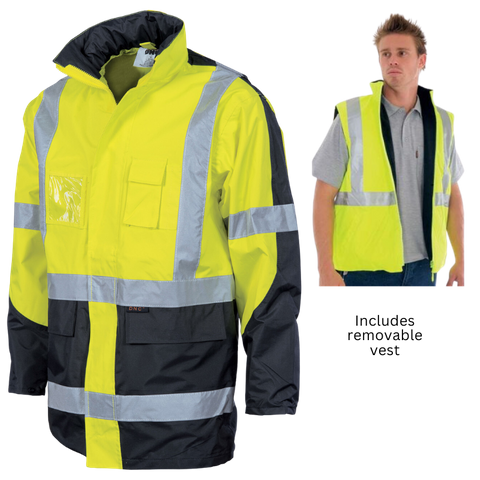 Jacket 4in1 Hi-Vis w/Vest Y/Navy - S