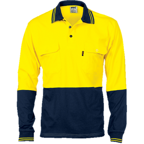 Polo Shirt Hi-Vis Jersey L/S Y/Navy 2XL