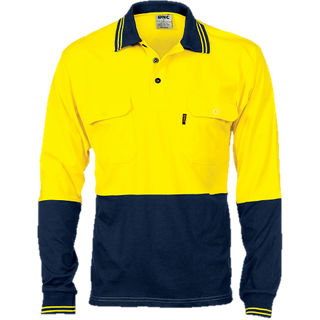 Polo Shirt Hi-Vis Jersey L/S Y/Navy 3XL