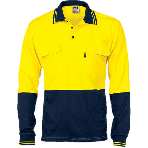 Polo Shirt Hi-Vis Jersey L/S Y/Navy 3XL