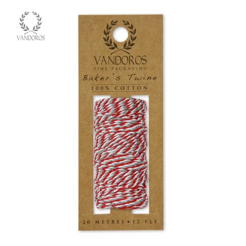 BAKER'S TWINE 20M ROLL RED/GREY/WHITE