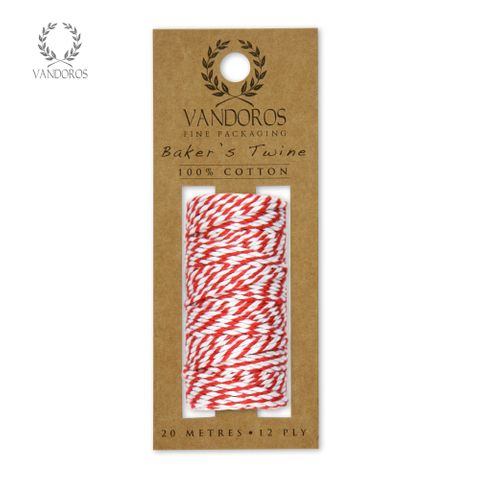 BAKER'S TWINE 20M ROLL RED/WHITE