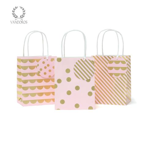 PARTY BAG & TAG CAMEO PINK/GOLD PACK/3