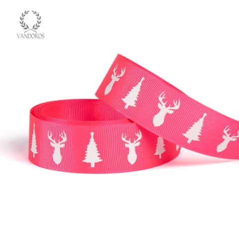 GROSGRAIN DEER & TREE NEON PINK