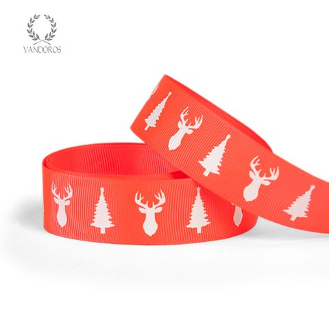 GROSGRAIN DEER & TREE NEON RED