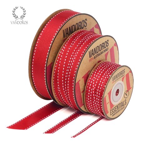 HOT GROSGRAIN STITCH RED/WHITE