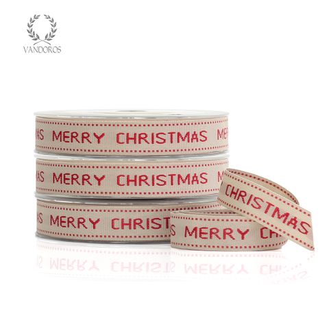 WOVEN MERRY CHRISTMAS TAUPE/RED