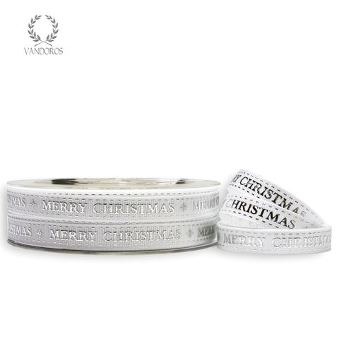 MERRY CHRISTMAS GROSGRAIN WHITE/SILVER