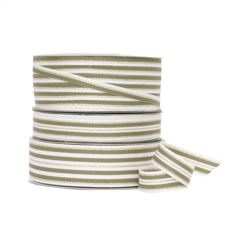 METALLIC STRIPE GROSGRAIN OLIVE/GOLD