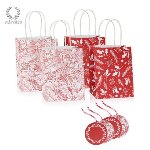 FLEUR DE NOEL GIFT BAG & TAG RED/WHITE PACK/4