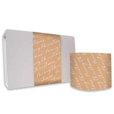 SKINNY WRAP MERRY CHRISTMAS SCRIPT GOLD/WHITE UNCOATED 80gsm