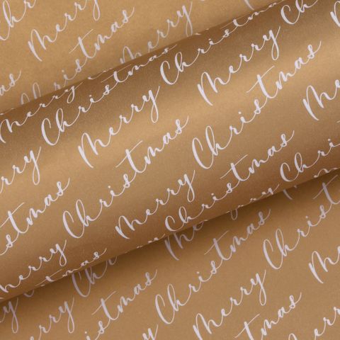 MERRY CHRISTMAS SCRIPT GOLD/WHITE UNCOATED 80gsm