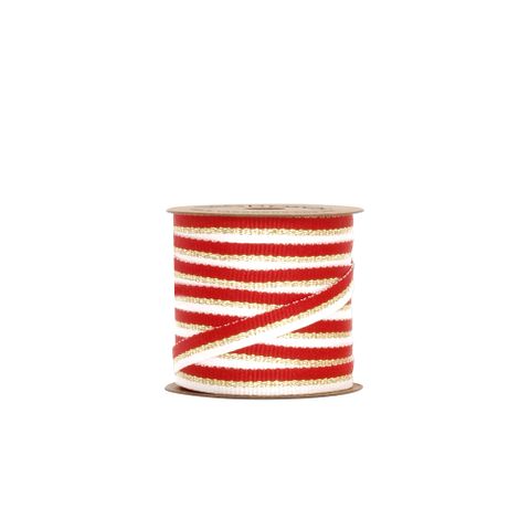 BOBBIN - METALLIC STRIPE GROSGRAIN RED/GOLD