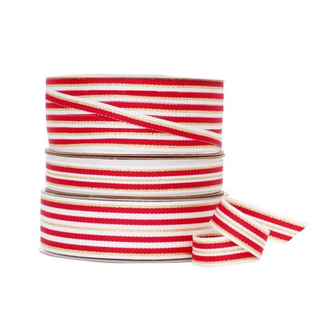 METALLIC STRIPE GROSGRAIN RED/GOLD